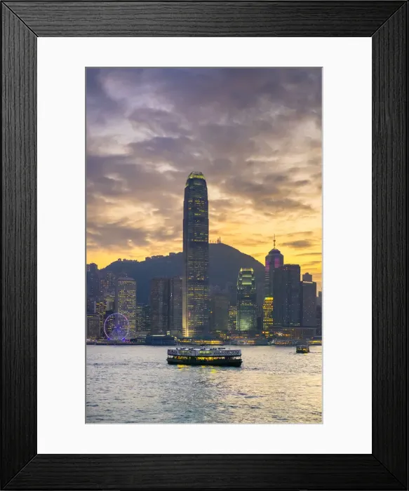 Framed Print : Hong Kong skyline, skyscrapers on Hong Kong Island skyline at sunset seen from Tsim Framed Print : Hong Kong skyline, skyscrapers on Hong Kong Island skyline at sunset seen from Tsim