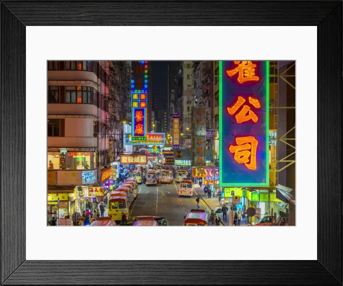 Framed Print : Neon lights on Tung Choi Street in Mong Kok at night, Kowloon, Hong Kong, China Framed Print : Neon lights on Tung Choi Street in Mong Kok at night, Kowloon, Hong Kong, China