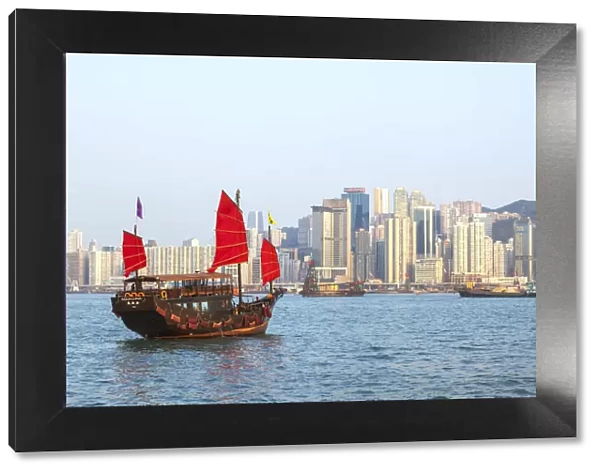Hong Kong, China. Traditional chinese junk sail in Victoria harbour