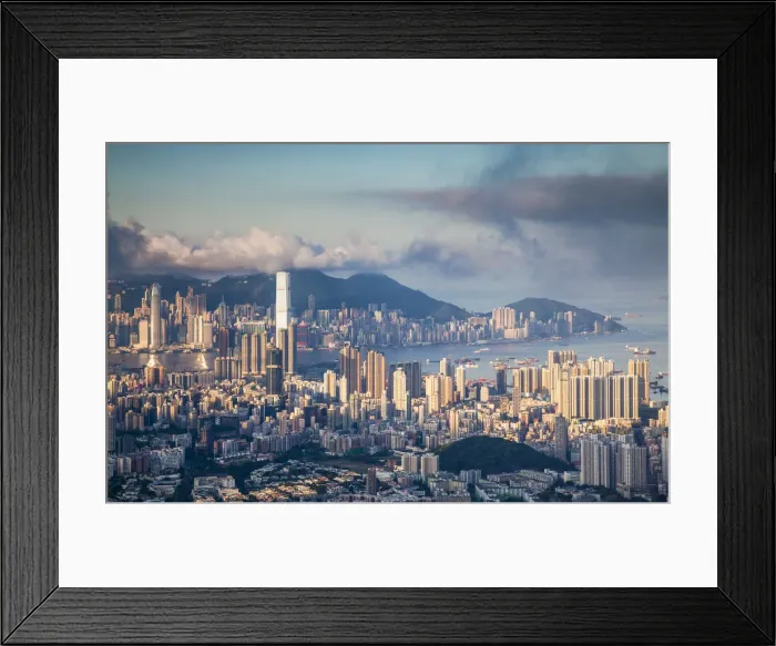 Framed Print : View of Kowloon and Hong Kong Island at dawn, Hong Kong, China Framed Print : View of Kowloon and Hong Kong Island at dawn, Hong Kong, China