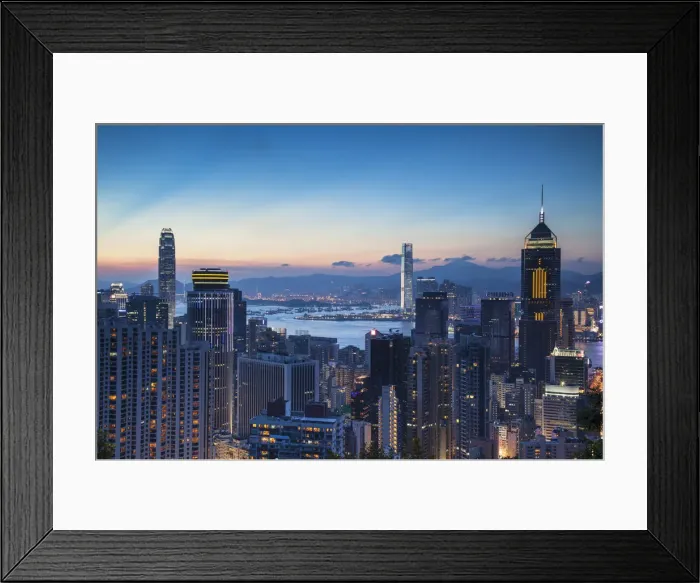 Framed Print : Hong Kong Island and Kowloon at sunset, Hong Kong Framed Print : Hong Kong Island and Kowloon at sunset, Hong Kong