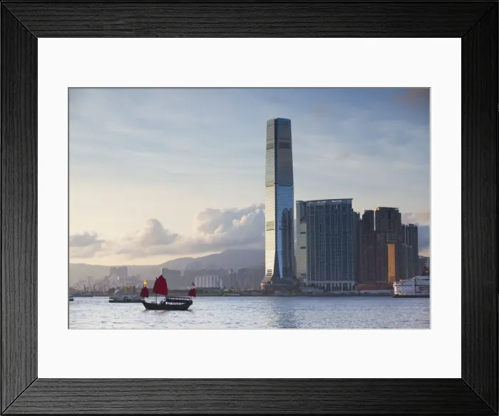 Framed Print : Junk boat passing International Commerce Centre (ICC), West Kowloon, Hong Kong Framed Print : Junk boat passing International Commerce Centre (ICC), West Kowloon, Hong Kong