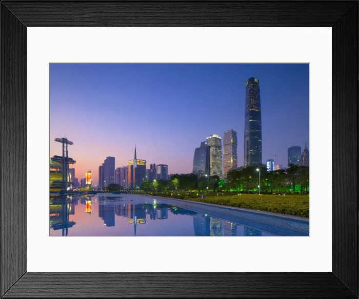 Framed Print : International Finance Centre and skyscrapers in Zhujiang New Town at sunset, Tian He Framed Print : International Finance Centre and skyscrapers in Zhujiang New Town at sunset, Tian He