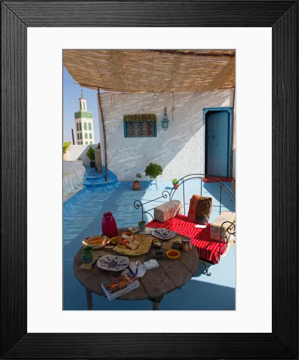Framed Print : North Africa, Morocco, meknes district. Breakfast on the terrace of a riad Framed Print : North Africa, Morocco, meknes district. Breakfast on the terrace of a riad