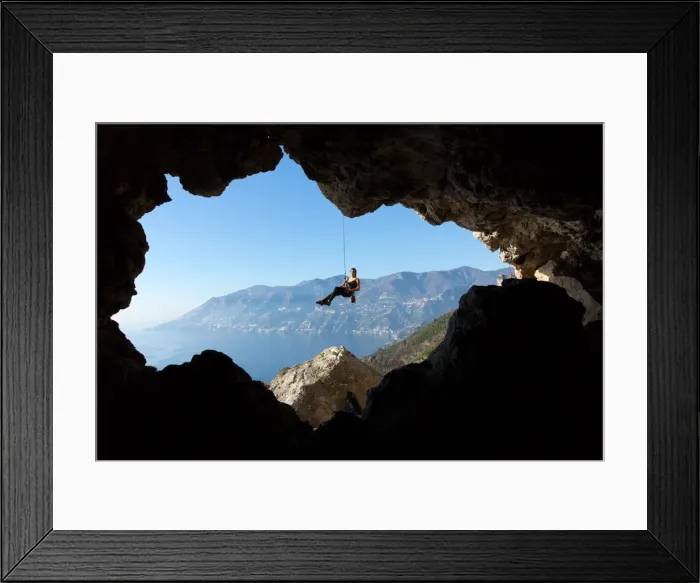 Framed Print : Europe, italy, Campania, Salerno district, Amalfi coast. Climber downhill Framed Print : Europe, italy, Campania, Salerno district, Amalfi coast. Climber downhill