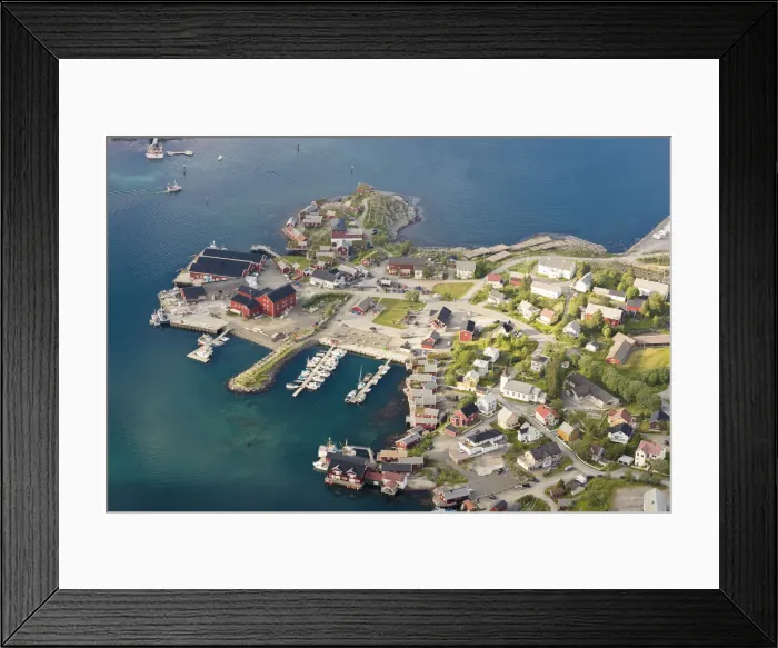 Framed Print : Top view of the typical village framed by the blue sea Reinebringen Moskenes Lofoten Framed Print : Top view of the typical village framed by the blue sea Reinebringen Moskenes Lofoten