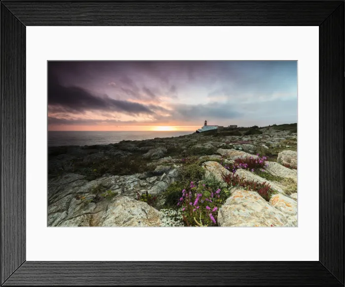 Framed Print : Pink sky at sunset frames the lighthouse overlooking the Atlantic Ocean Cabo De Sao Framed Print : Pink sky at sunset frames the lighthouse overlooking the Atlantic Ocean Cabo De Sao