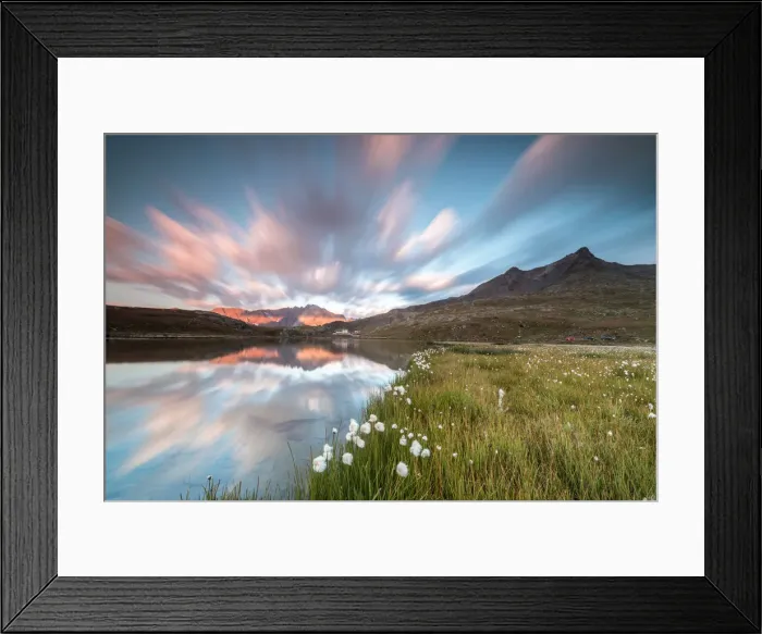 Framed Print : Pink clouds at dawn, Lago Bianco, Gavia Pass, Valfurva, Valtellina, Lombardy, Italy Framed Print : Pink clouds at dawn, Lago Bianco, Gavia Pass, Valfurva, Valtellina, Lombardy, Italy