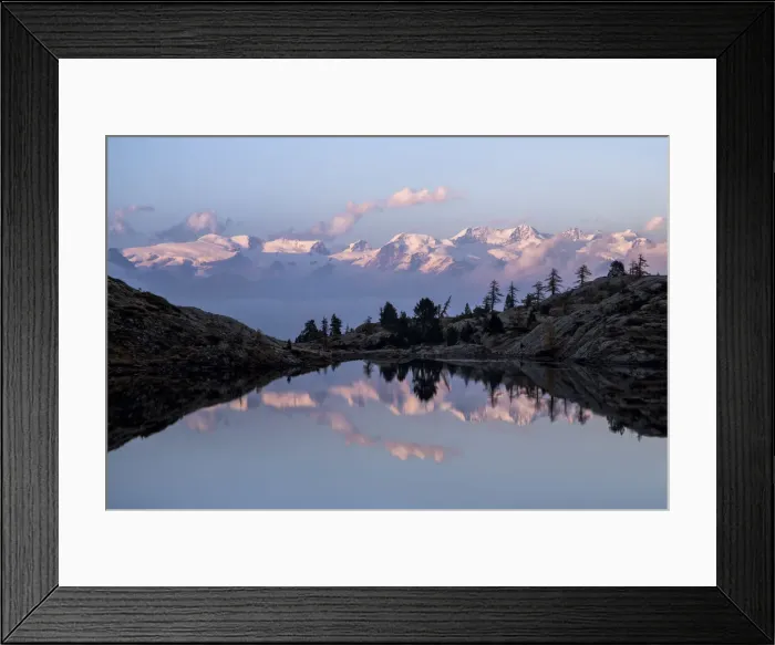 Framed Print : The majestic glaciers in the Mount Rosa range reflecting in the water of Lake Bianco Framed Print : The majestic glaciers in the Mount Rosa range reflecting in the water of Lake Bianco