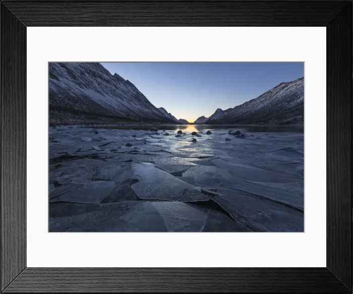Framed Print : Sheets of ice of the frozen sea frame the snowy peaks at sunset Gryllefjord Senja Tromso Norway Europe Framed Print : Sheets of ice of the frozen sea frame the snowy peaks at sunset Gryllefjord Senja Tromso Norway Europe