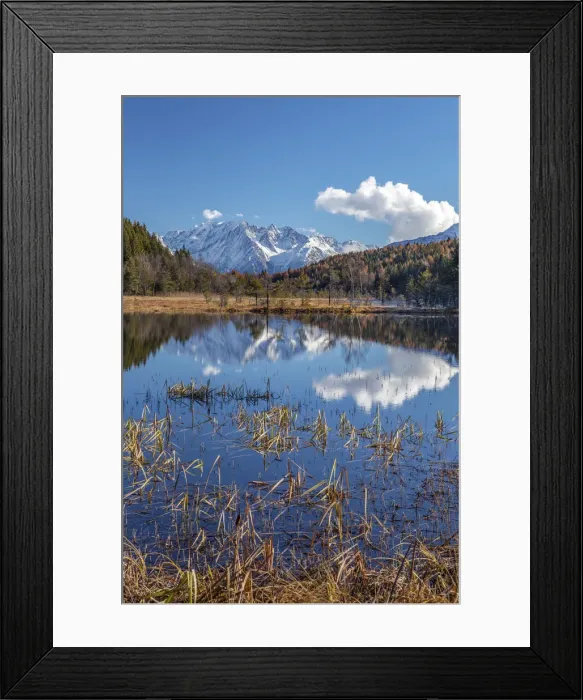 Framed Print : The Corno Baitone, the southernmost peak of the Adamello range, reflecting in Framed Print : The Corno Baitone, the southernmost peak of the Adamello range, reflecting in