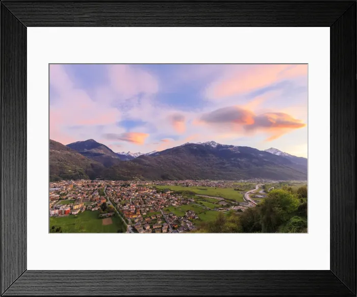 Framed Print : The pink sky at sunset frames the town of Morbegno province of Sondrio Lombardy Valtellina Framed Print : The pink sky at sunset frames the town of Morbegno province of Sondrio Lombardy Valtellina