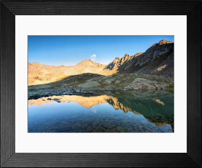 Framed Print : Sunrise in Ercavallo lake, Vallecamonica, Brescia province, Lombardy district, Italy Framed Print : Sunrise in Ercavallo lake, Vallecamonica, Brescia province, Lombardy district, Italy
