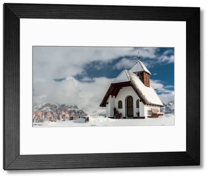 Framed Print : An old church on the top of the mountain in italian alps during winter season, Alta Badia Framed Print : An old church on the top of the mountain in italian alps during winter season, Alta Badia