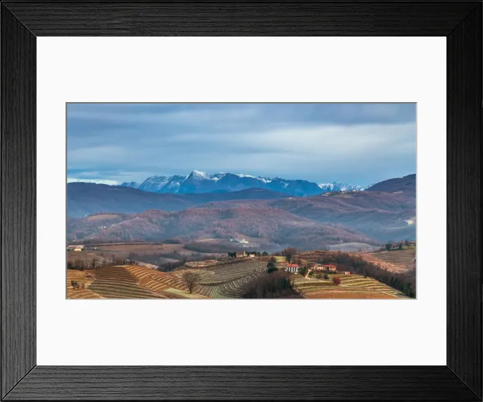 Framed Print : Foggy winter sunrise in the Collio Friulano, Udine province, Friuli Venezia-Giulia region Framed Print : Foggy winter sunrise in the Collio Friulano, Udine province, Friuli Venezia-Giulia region