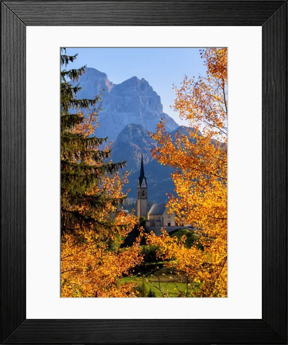 Framed Print : The church of Selva di Cadore in autumn season, Belluno province, Veneto district, Italy Framed Print : The church of Selva di Cadore in autumn season, Belluno province, Veneto district, Italy