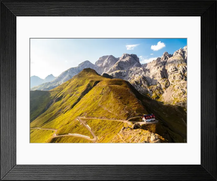 Framed Print : Summer sunset at the Rifugio Marinelli, below the Monte Coglians and the Creta delle Framed Print : Summer sunset at the Rifugio Marinelli, below the Monte Coglians and the Creta delle