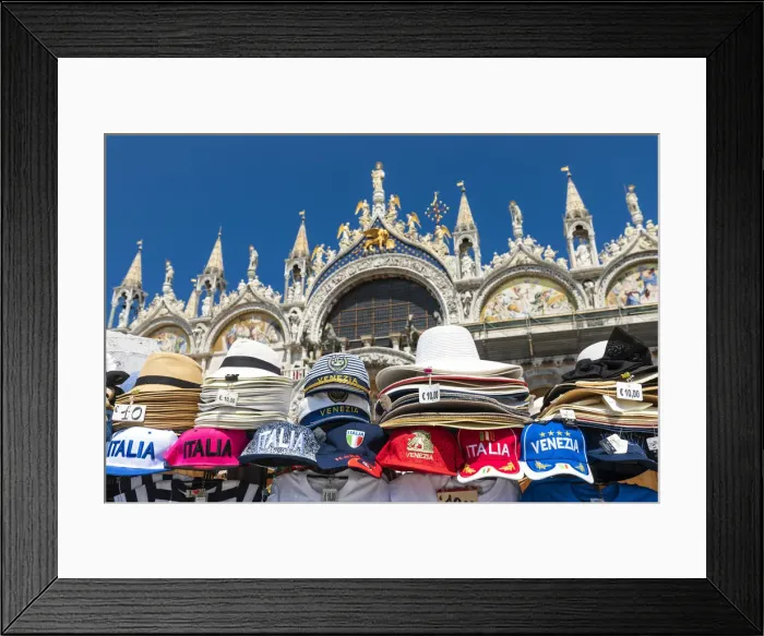 Framed Print : Venetian souvenirs with St Marks Basilica in the background. Venice, Veneto Framed Print : Venetian souvenirs with St Marks Basilica in the background. Venice, Veneto