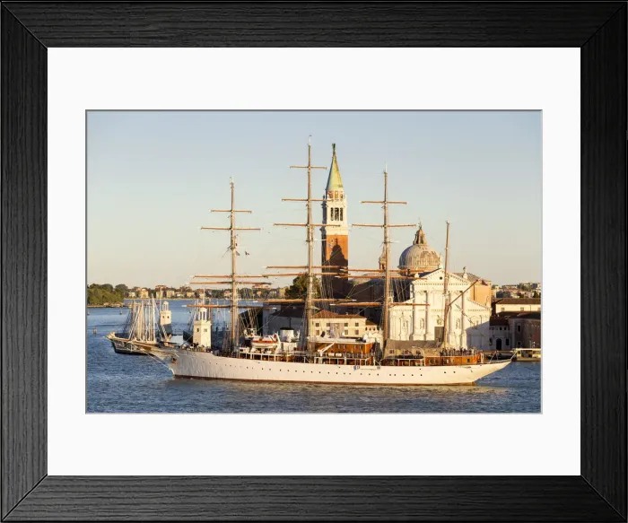 Framed Print : Sailing ship in St Mark basin, on the background San Giorgio Maggiore island. Venice Framed Print : Sailing ship in St Mark basin, on the background San Giorgio Maggiore island. Venice