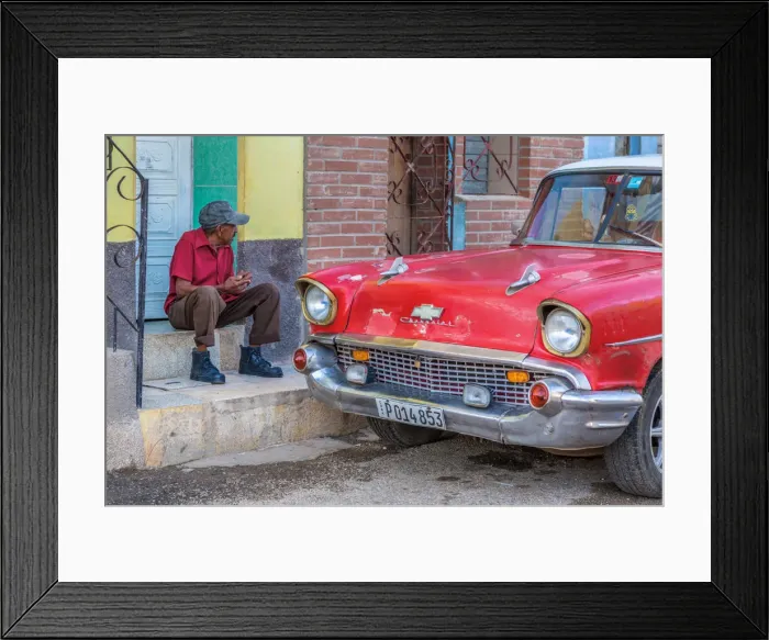Framed Print : Man and classic American vintage car in Trinidad, Trinidad and Sancti Spiritus Province Framed Print : Man and classic American vintage car in Trinidad, Trinidad and Sancti Spiritus Province