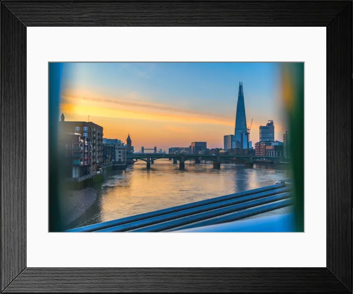 Framed Print : Sunrise over river Thames towards Southwark Bridge, The Shard and London Bridge, London Framed Print : Sunrise over river Thames towards Southwark Bridge, The Shard and London Bridge, London