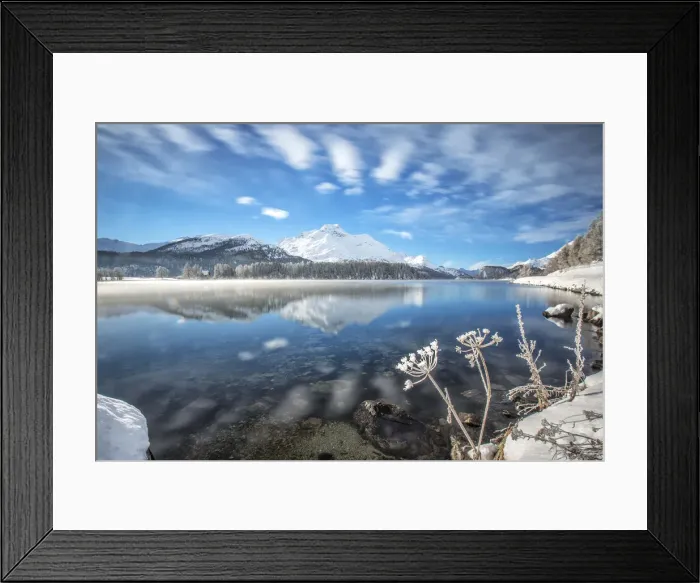 Framed Print : Winter clouds dancing in the wind reflecting in Lake Sils. Engadine. Switzerland Framed Print : Winter clouds dancing in the wind reflecting in Lake Sils. Engadine. Switzerland