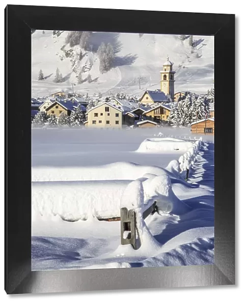 The village of Samedan in Engadine in winter. Canton of Graubunden. Switzerland