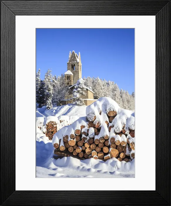 Framed Print : Wood covered in snow near the church of San Gian Framed Print : Wood covered in snow near the church of San Gian