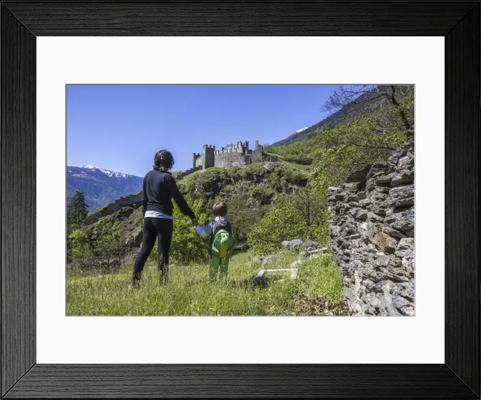 Framed Print : Mother accompanies her son to Castello Visconti Venosta above Grosio in Valtellina Framed Print : Mother accompanies her son to Castello Visconti Venosta above Grosio in Valtellina