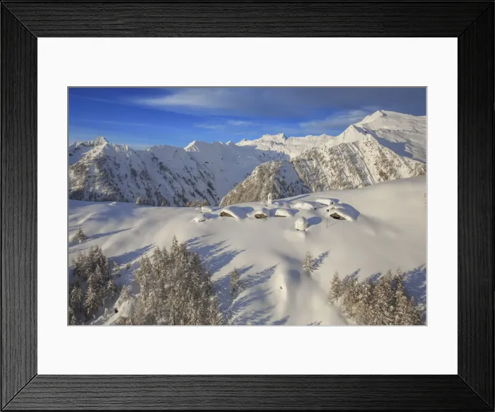 Framed Print : Aerial photograph of Alpe Scima with the snowy peaks of Val Mesolcina that surround it Framed Print : Aerial photograph of Alpe Scima with the snowy peaks of Val Mesolcina that surround it
