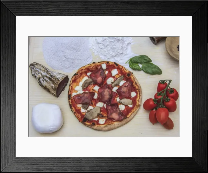 Framed Print : Pizza with mushrooms and bresaola. Lombardy. Italy. Europe