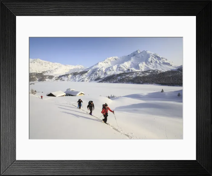 Framed Print : Hikers on snowshoes, Spluga, Maloja Pass. Engadine. Switzerland. Europe Framed Print : Hikers on snowshoes, Spluga, Maloja Pass. Engadine. Switzerland. Europe