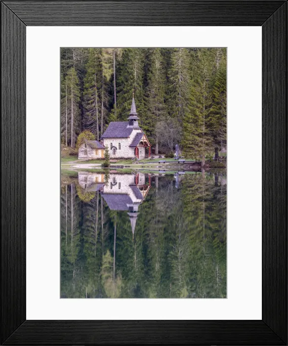 Framed Print : Braies / Prags, Dolomites, South Tyrol, Italy. The chapel on the Lake Braies Framed Print : Braies / Prags, Dolomites, South Tyrol, Italy. The chapel on the Lake Braies