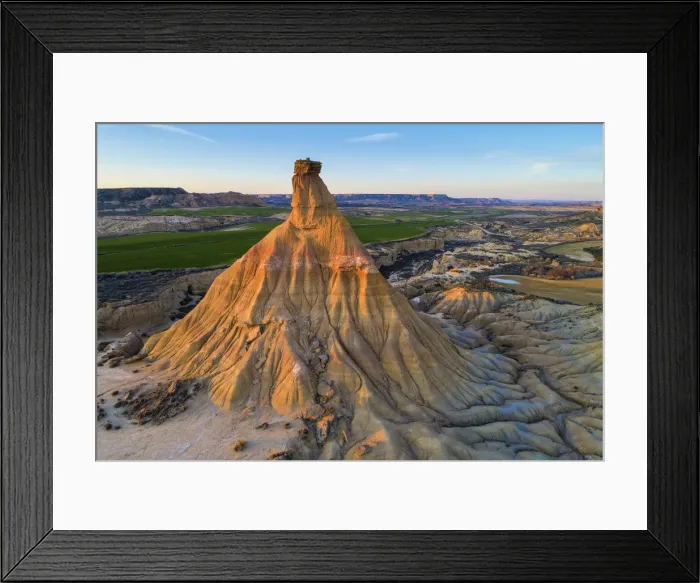 Framed Print : Aerial view of Castildetierra at sunset. Castildetierra, Arguedas, Bardenas Reales Framed Print : Aerial view of Castildetierra at sunset. Castildetierra, Arguedas, Bardenas Reales