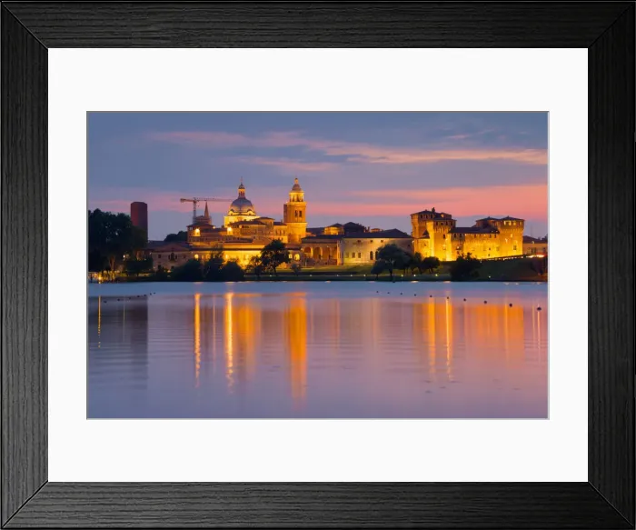 Framed Print : Mantova cityscape reflected in Mincio river at dusk. Mantova city, Mantova province Framed Print : Mantova cityscape reflected in Mincio river at dusk. Mantova city, Mantova province
