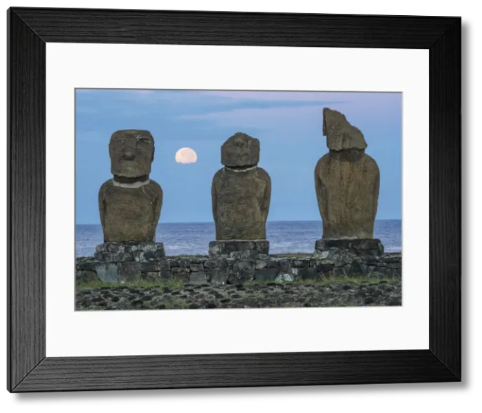 Framed Print : South America, Chile, Easter Island, Isla de Pascua, Moai stone human figures under Framed Print : South America, Chile, Easter Island, Isla de Pascua, Moai stone human figures under