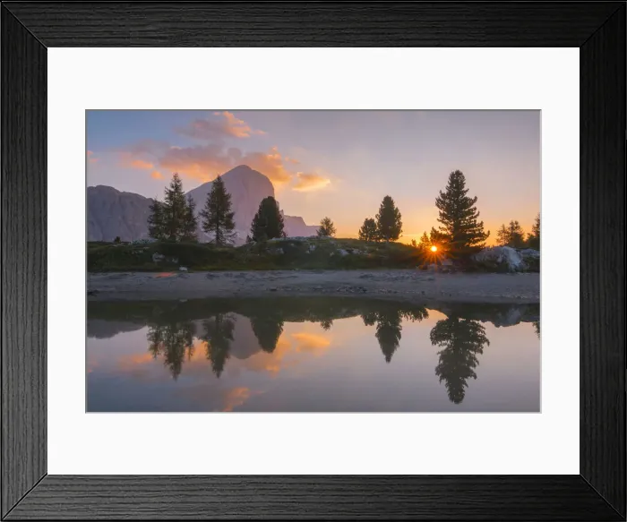 Framed Print : Sunrise at Limedes Lake. Cortina d Ampezzo, Belluno Province, Veneto District Framed Print : Sunrise at Limedes Lake. Cortina d Ampezzo, Belluno Province, Veneto District