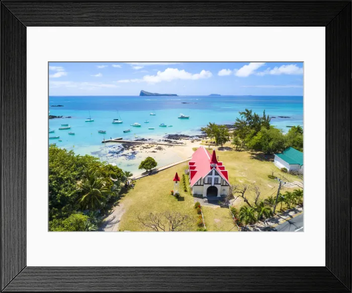 Framed Print : Aerial view of Notre Dame Auxiliatrice church, Cap Malheureux, Riviere du Rempart Framed Print : Aerial view of Notre Dame Auxiliatrice church, Cap Malheureux, Riviere du Rempart