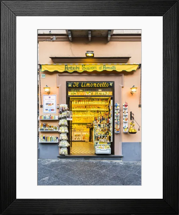 Framed Print : Amalfi, Amalfi coast, Salerno, Campania, Italy. Typical limoncello shop in Amalfi