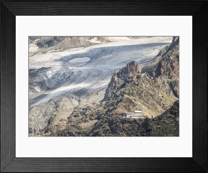 Framed Print : The Refuge Marinelli Bombardieri and glacier, Valmalenco, Province of Sondrio, Valtellina Framed Print : The Refuge Marinelli Bombardieri and glacier, Valmalenco, Province of Sondrio, Valtellina