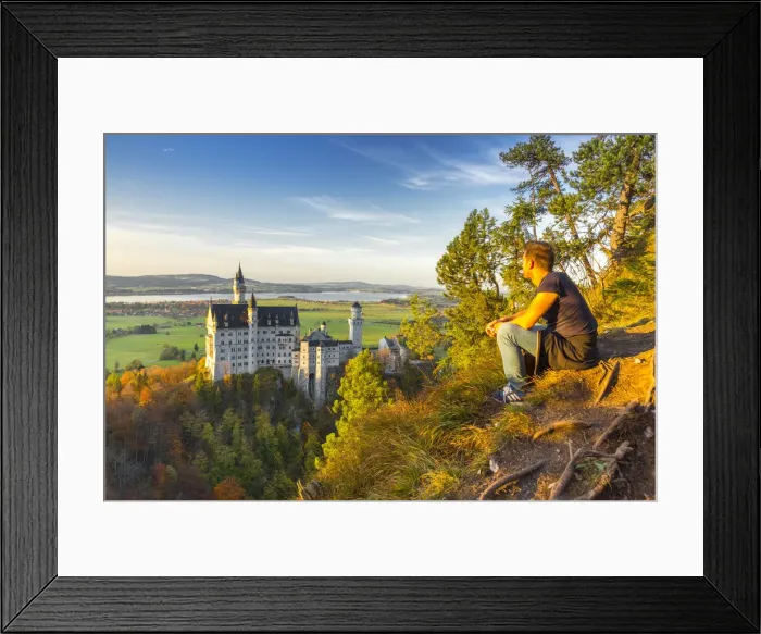 Framed Print : Resting and admiring panorama near Neuschwanstein Castle in Autumn at sunset. Schwangau Framed Print : Resting and admiring panorama near Neuschwanstein Castle in Autumn at sunset. Schwangau