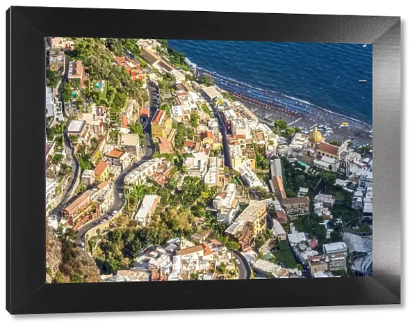 Positano, Amalfi coast, Salerno, Campania, Italy. High angle view of Positano