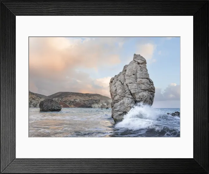 Framed Print : Cyprus, Paphos, Petra tou Romiou also known as Aphrodite‚Aos Rock at sunset Framed Print : Cyprus, Paphos, Petra tou Romiou also known as Aphrodite‚Aos Rock at sunset