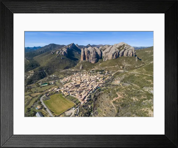 Framed Print : Aerial view of Aguero village. Aguero, Huesca, Aragon, Spain Framed Print : Aerial view of Aguero village. Aguero, Huesca, Aragon, Spain