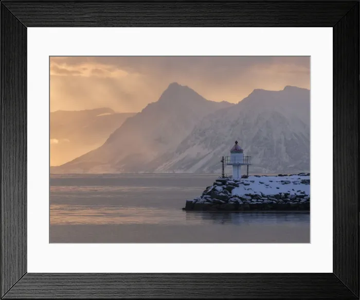 Framed Print : A lighthouse in the snow, Vesteralen Island Norway Framed Print : A lighthouse in the snow, Vesteralen Island Norway