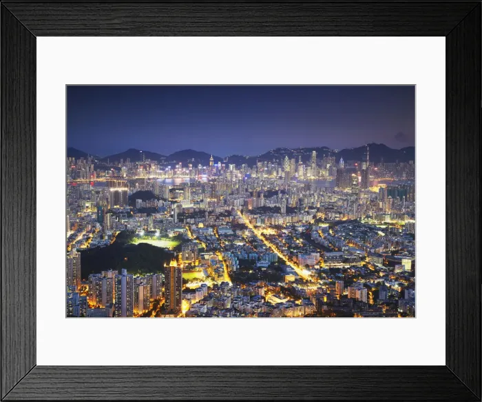 Framed Print : View of Kowloon and Hong Kong Island from Lion Rock at dusk, Hong Kong, China