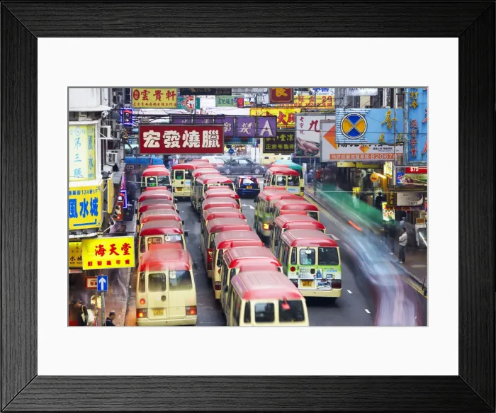 Framed Print : Mini-buses parked on Fa Yuen Street, Mong Kok, Kowloon, Hong Kong, China