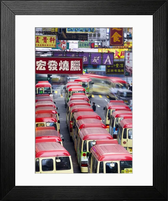 Framed Print : Mini-buses parked on Fa Yuen Street, Mong Kok, Kowloon, Hong Kong, China Framed Print : Mini-buses parked on Fa Yuen Street, Mong Kok, Kowloon, Hong Kong, China