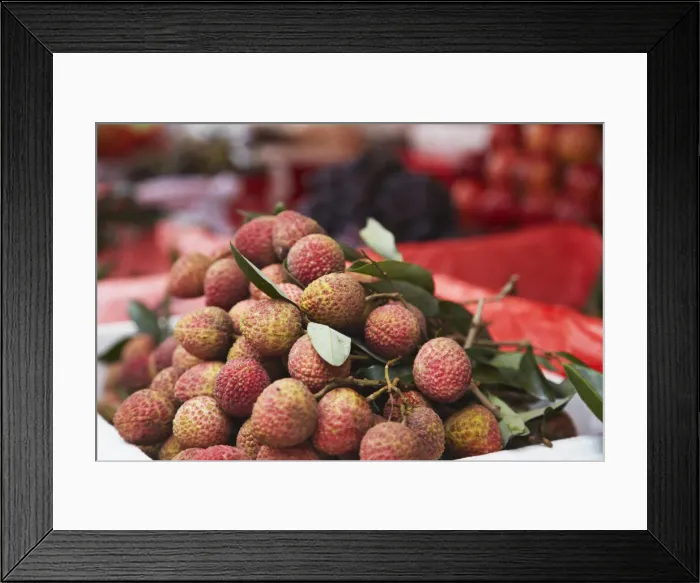 Framed Print : Lychees on fruit stall, Shenzhen, Guangdong Province, China