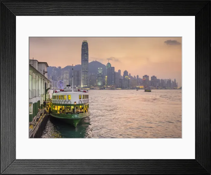 Framed Print : Star Ferry Pier and Hong Kong skyline at dusk, Tsim Sha Tsui, Kowloon, Hong Kong, China Framed Print : Star Ferry Pier and Hong Kong skyline at dusk, Tsim Sha Tsui, Kowloon, Hong Kong, China